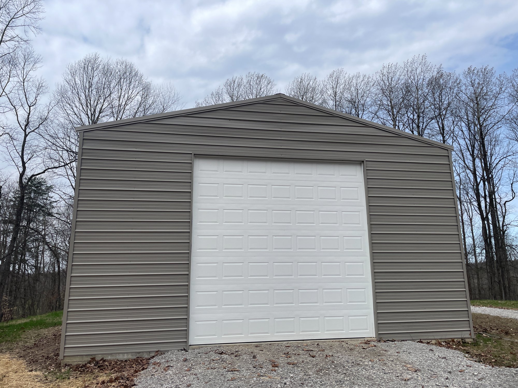 Custom steel garage installed in Monroe County by Greg Builds